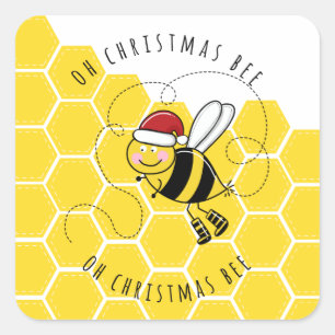 Sticker Carré oh christmas abeille arbre mignon drôle carte de 