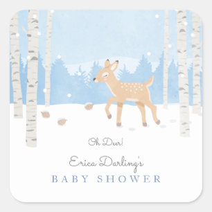 Sticker Carré Oh Deer - c'est un cerf baby shower en forêt enne
