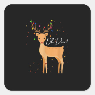 Sticker Carré Oh Deer Christmas Light Pajama Cute Reindeer Holid