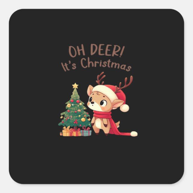 Sticker Carré Oh Deer Its Christmas Modern Aesthetic Style  (Devant)