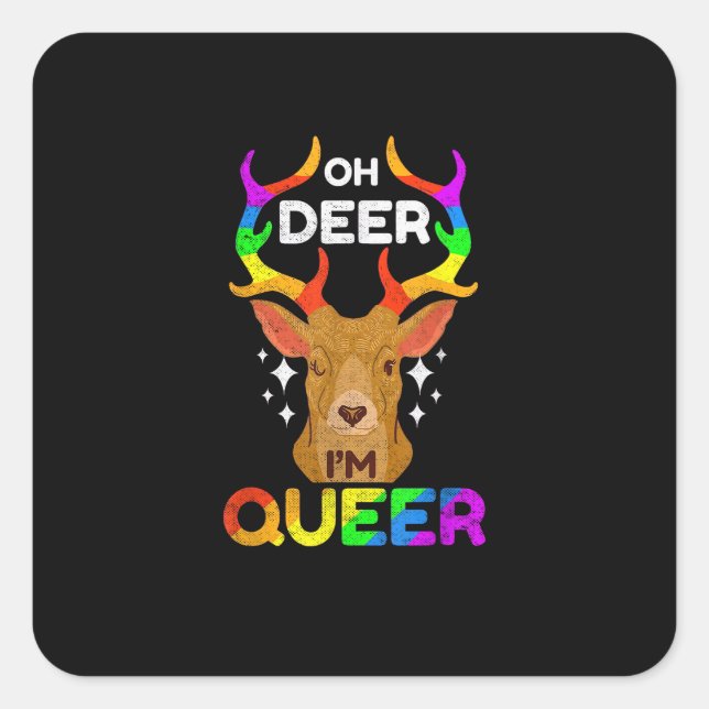 Sticker Carré Oh Deer Queer Funny LGBTQ Pride Awareness  (Devant)