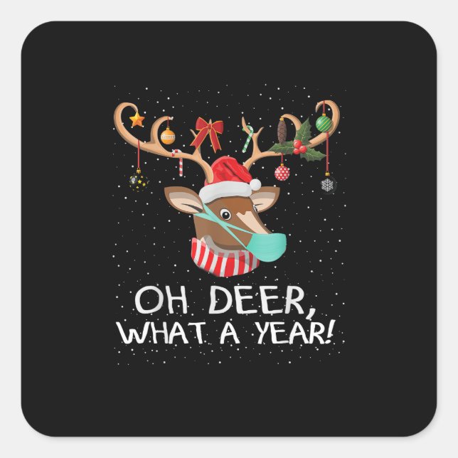 Sticker Carré Oh Deer What a Year Christmas Family Style  (Devant)