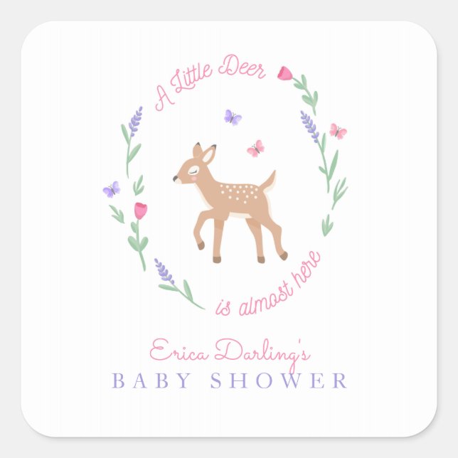 Sticker Carré Oh Deer Woodland Baby shower à thème (Devant)