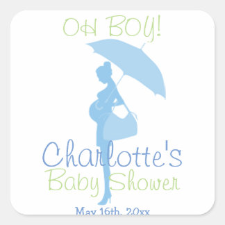 Sticker Carré OH GARÇON ! Baby shower en silhouette bleue