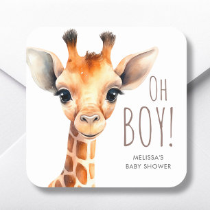 Sticker Carré Oh garçon Giraffe Baby shower Favoriser