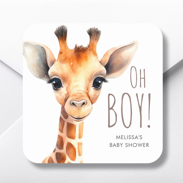 Sticker Carré Oh garçon Giraffe Baby shower Favoriser (Créateur téléchargé)
