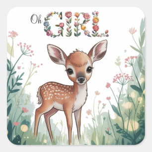 Sticker Carré Oh Girl : Petit Cerf Baby shower Fille Fille