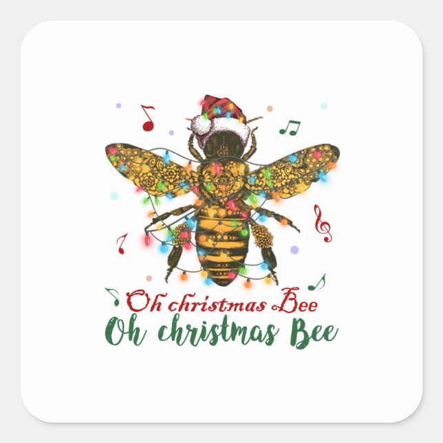 Sticker Carré Oh Joyeux cadeau d'abeille de Noël (Devant)