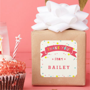 Sticker Carré Oh Quelle Fête Confettis Fille Carte de Remercieme