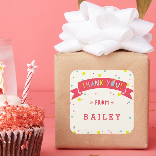 Sticker Carré Oh Quelle Fête Confettis Fille Carte de Remercieme (Fête)