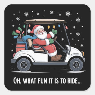 Sticker Carré Oh Qu'il Est Amusant De Rouler Santa Conduisant Go