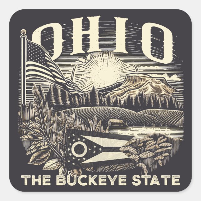Sticker Carré Ohio Le Buckeye State (Devant)