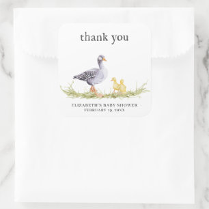 Sticker Carré Oie de Ferme Rustique   Cadeau de Baby Shower