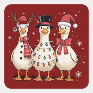 Sticker Carré Oie de Noël Santa Drôle Mignon Bonhomme de Neige X