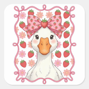 Sticker Carré Oie fraise femme été noeud