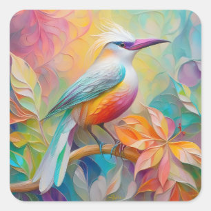 Sticker Carré Oiseau à poitrine rouge à bec rose