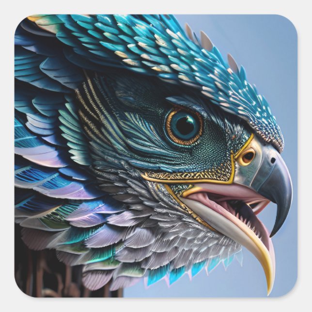 Sticker Carré Oiseau à travers la porte ornée (Devant)