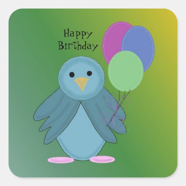 Sticker Carré Oiseau avec ballons d'anniversaire (Devant)