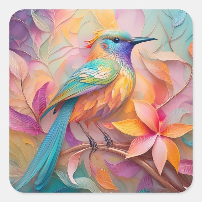 Sticker Carré Oiseau Chanson Violet Gorge Fantastique (Devant)