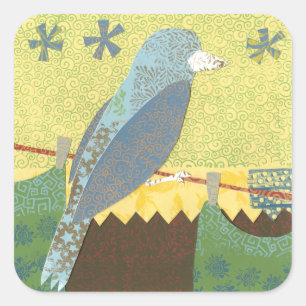 Sticker Carré Oiseau coloré sur un fil