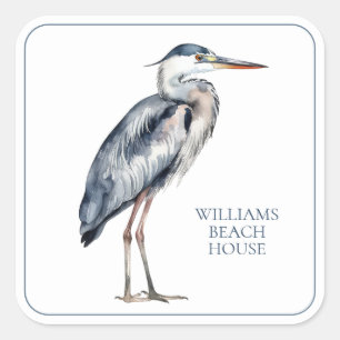 Sticker Carré Oiseau de Héron Bleu Côtier Personnalisé