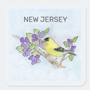 Sticker Carré Oiseau du New Jersey et fleur