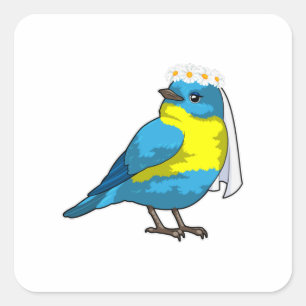 Sticker Carré Oiseau en mariée avec couronne de fleurs