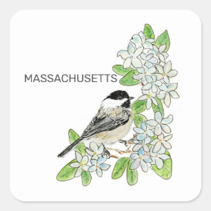 Sticker Carré Oiseau et fleur du Massachusetts