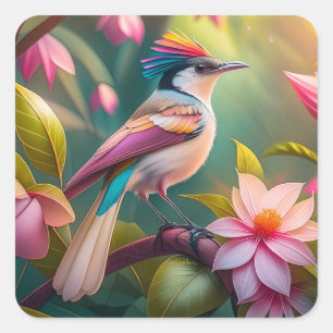 Sticker Carré Oiseau fantastique Geai à crête arc-en-ciel