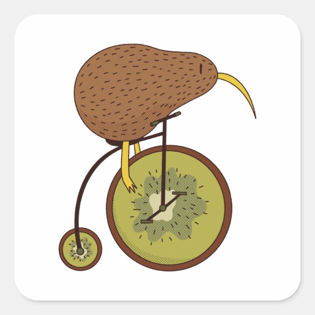 Sticker Carré Oiseau Kiwi Cool sur Design de Fruit de Kiwi (Devant)
