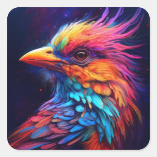 Sticker Carré Oiseau tropical coloré