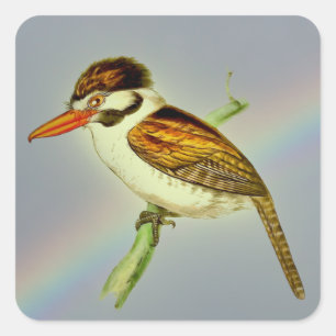 Sticker Carré Oiseau vintage de Puff à oreille blanche avec cie