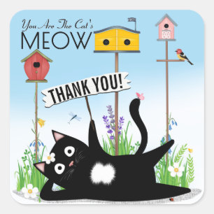 Sticker Carré Oiseaux chats jardin merci