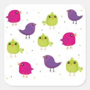 Sticker Carré Oiseaux colorés mignons
