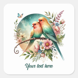 Sticker Carré Oiseaux d'amour mignons mariage personnalisable