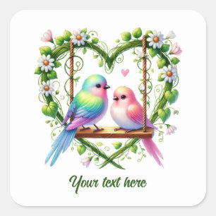 Sticker Carré Oiseaux d'amour mignons mariage personnalisable