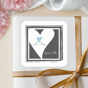 Sticker Carré Oiseaux d'amour simples Cœur bleu clair Faveur de 