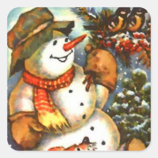 Sticker Carré Oiseaux de neige et chiot