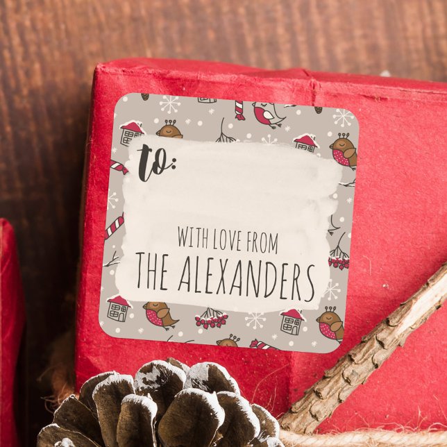 Sticker Carré Oiseaux de Noël « À la maison pour les vacances »  (Créateur téléchargé)