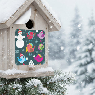 Sticker Carré Oiseaux d'hiver Jouer dans la neige avec Snowman