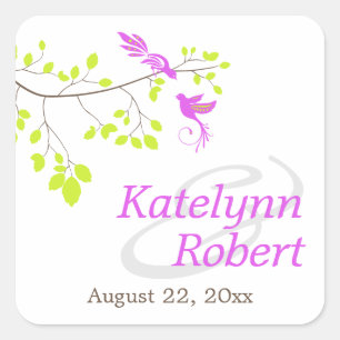 Sticker Carré Oiseaux élégants sur une branche Mariage pourpre e