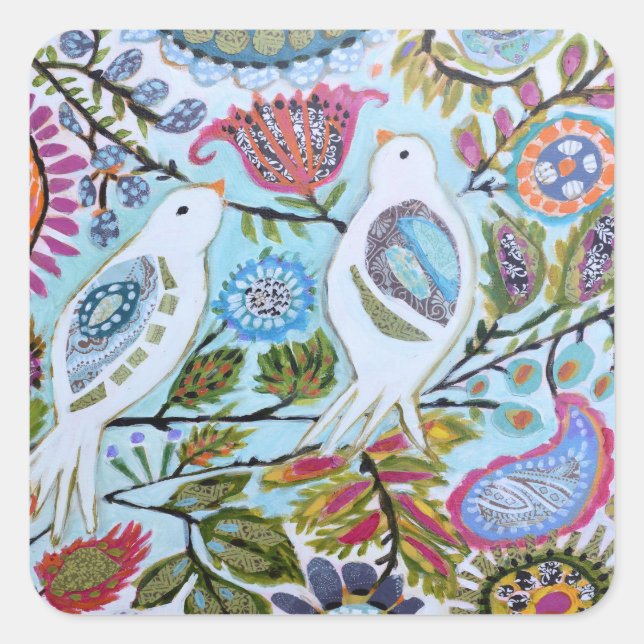 Sticker Carré Oiseaux en papier I (Devant)
