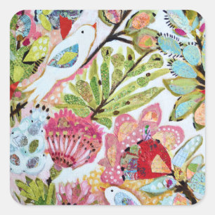 Sticker Carré Oiseaux en papier II
