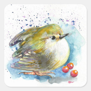 Sticker Carré Oiseaux et baies
