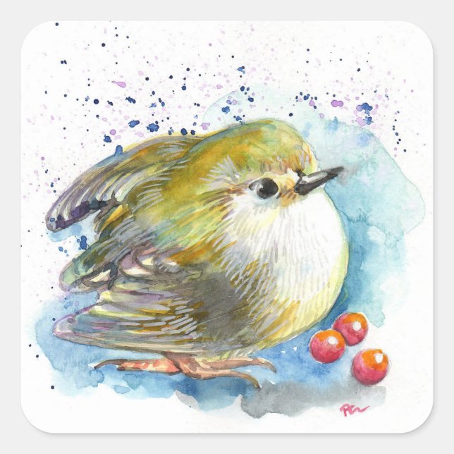 Sticker Carré Oiseaux et baies (Devant)