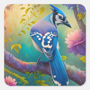 Sticker Carré Oiseaux Fantastiques Geai Bleu