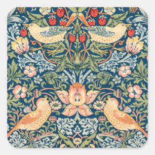 Sticker Carré Oiseaux mignons, Art vintage de voleur de fraises