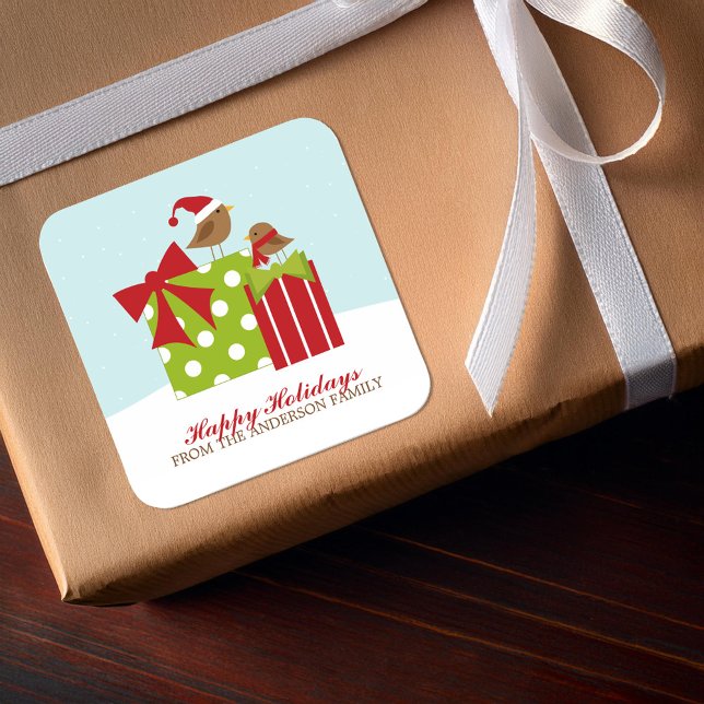 Sticker Carré Oiseaux mignons et cadeaux de Noël (Créateur téléchargé)