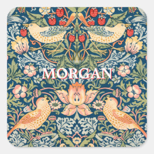 Sticker Carré Oiseaux Mignons, Voleur de Fraises Art Vintage & N