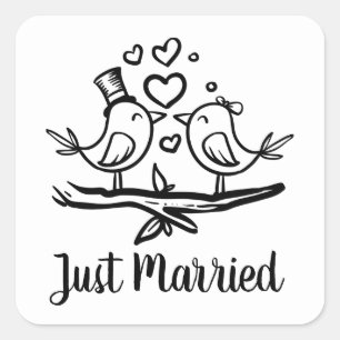 Sticker Carré Oiseaux Noir Blanc Lovebirds Mariage Juste Marié